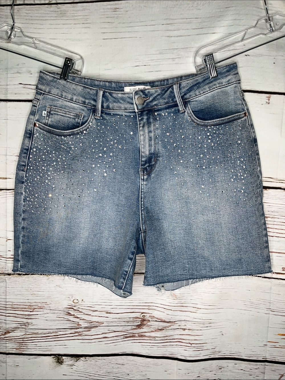 Judy Blue Size 2XL Blue Denim - Rhinestone Embellished High Rise Jean Shorts